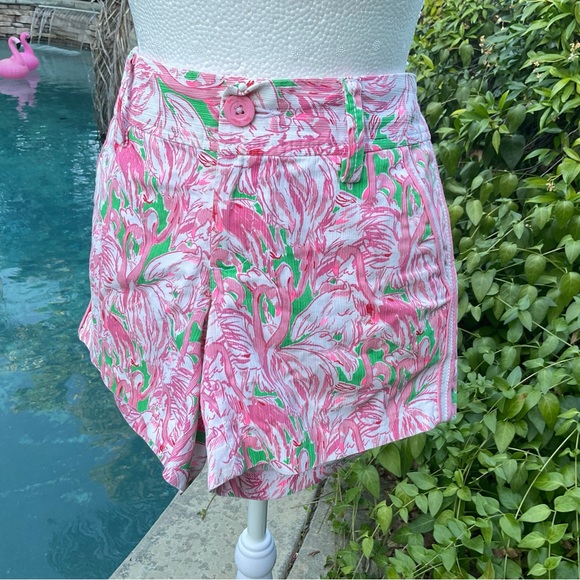 Lilly Pulitzer Callahan Pink Flamingo 🦩 Shorts Whimsical Fun 🤩 Size 0. - Picture 3 of 6